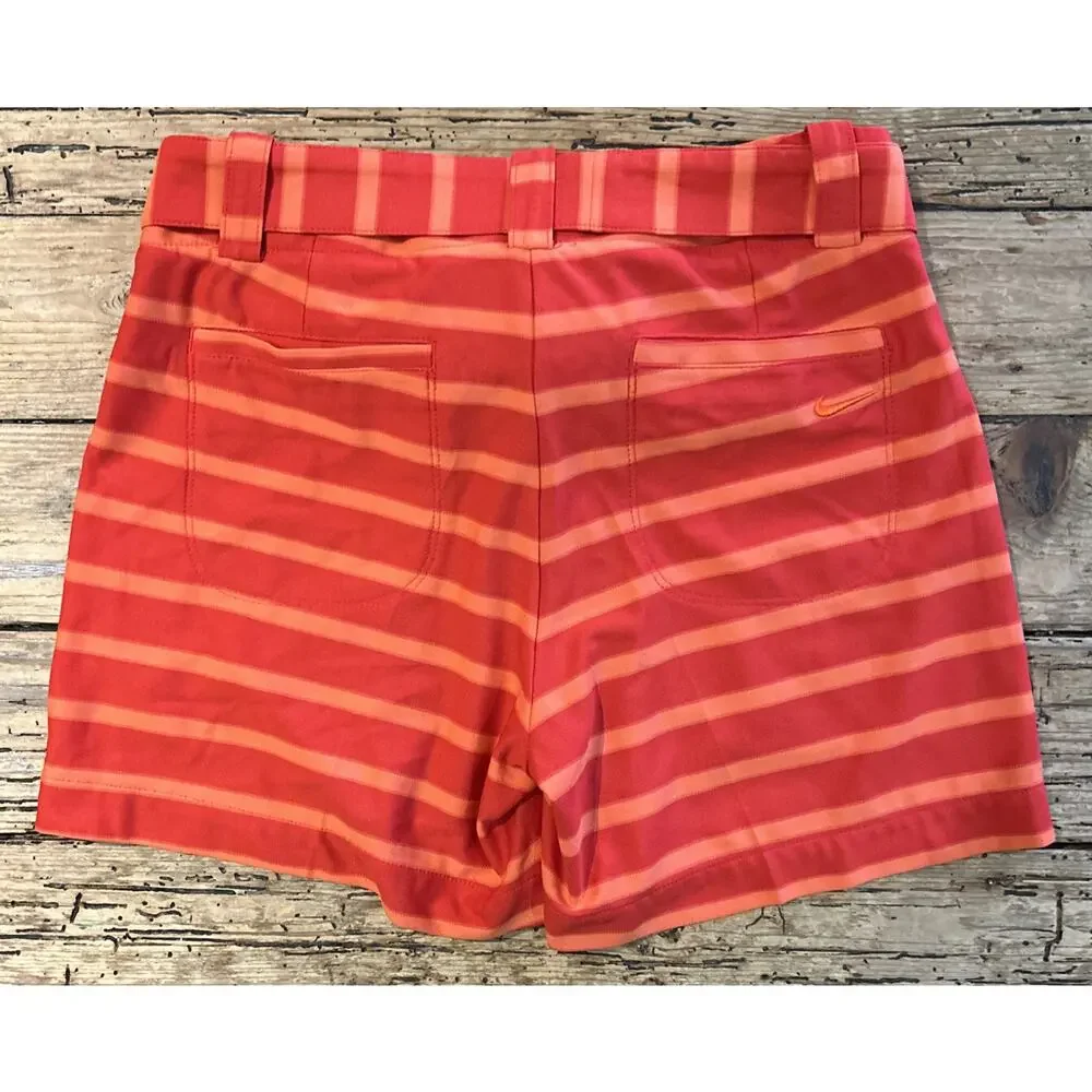 Nike Golf Women’s Orange Striped Tie Waist Gold Shorts Size 4